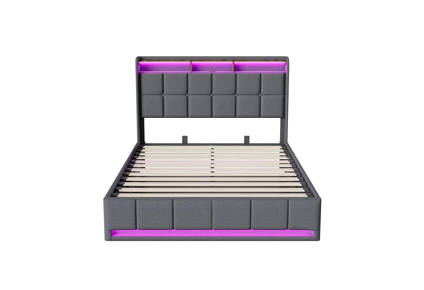 Furnishings Home Polsterbett mit LED und Stauraum Grau
