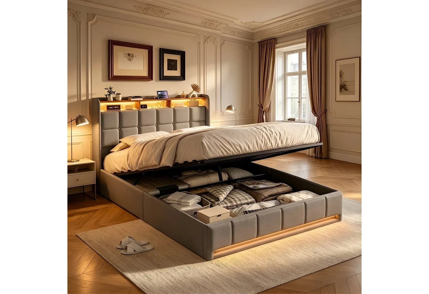 Furnishings Home Polsterbett mit LED und Stauraum Grau - Bild 2