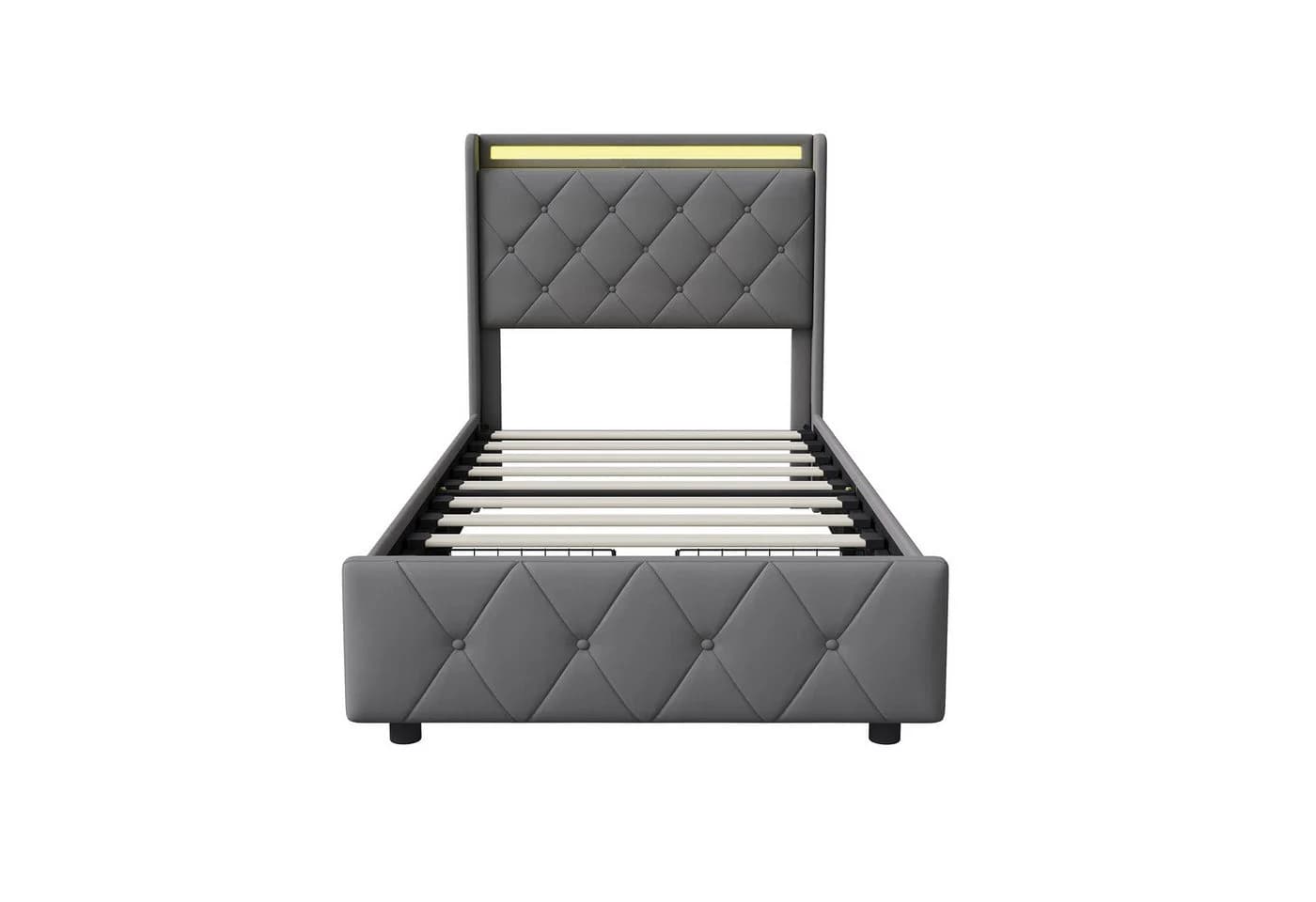 Furnishings Home Stauraumbett Polsterbett LED 90x200cm Samt Modern - Bild 4