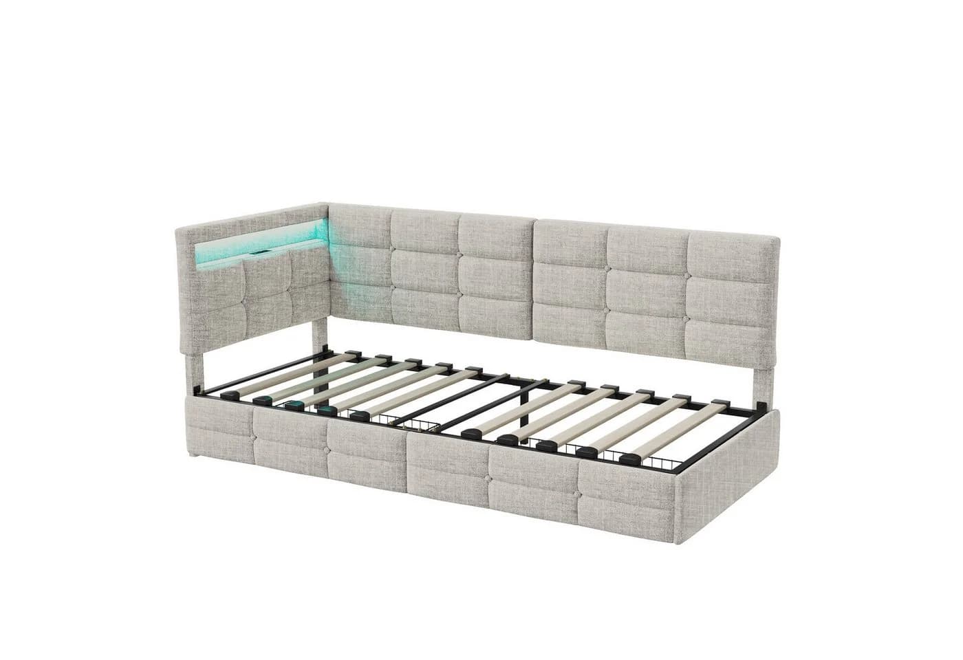 Gdood Polsterbett mit LED und Schubladen Beige
