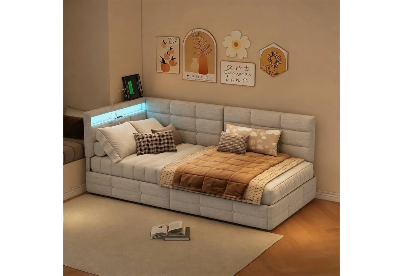 Gdood Polsterbett mit LED und Schubladen Beige - Bild 2