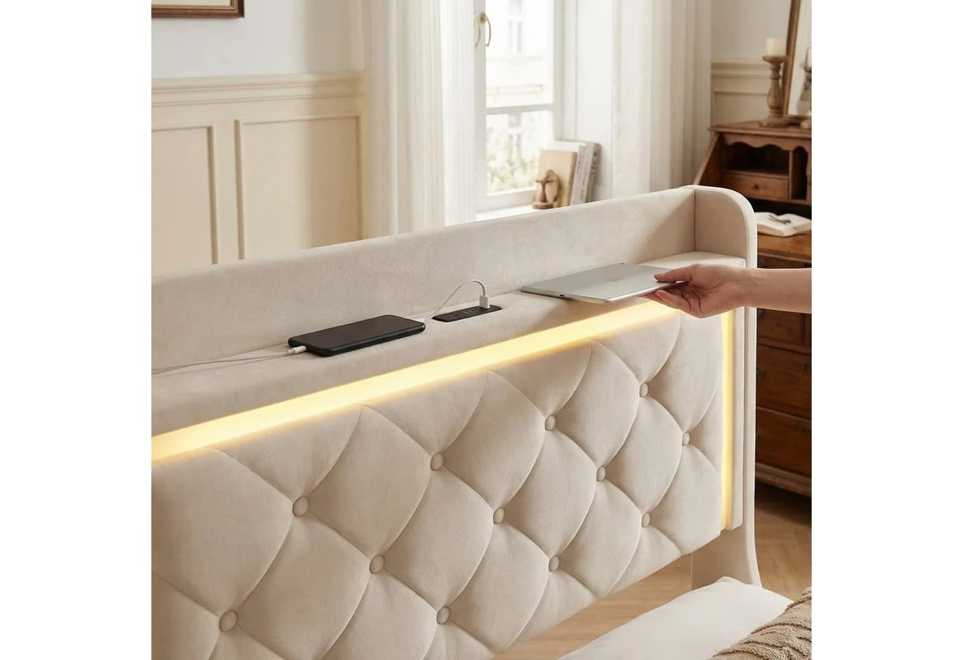 Furnishings Home Polsterbett LED Doppelbett 140x200cm RGB-Beleuchtung