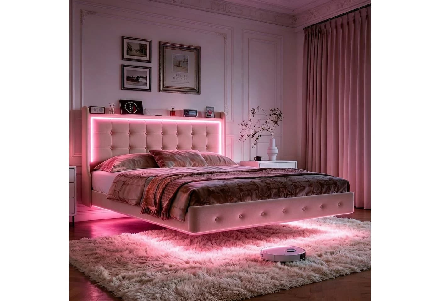 Furnishings Home Polsterbett mit LED-Beleuchtung Beige Samt - Bild 2