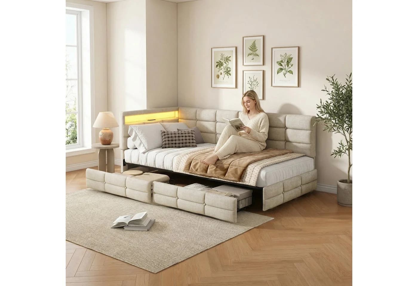 Furnishings Home Polsterbett LED Beige mit Stauraum - Bild 4