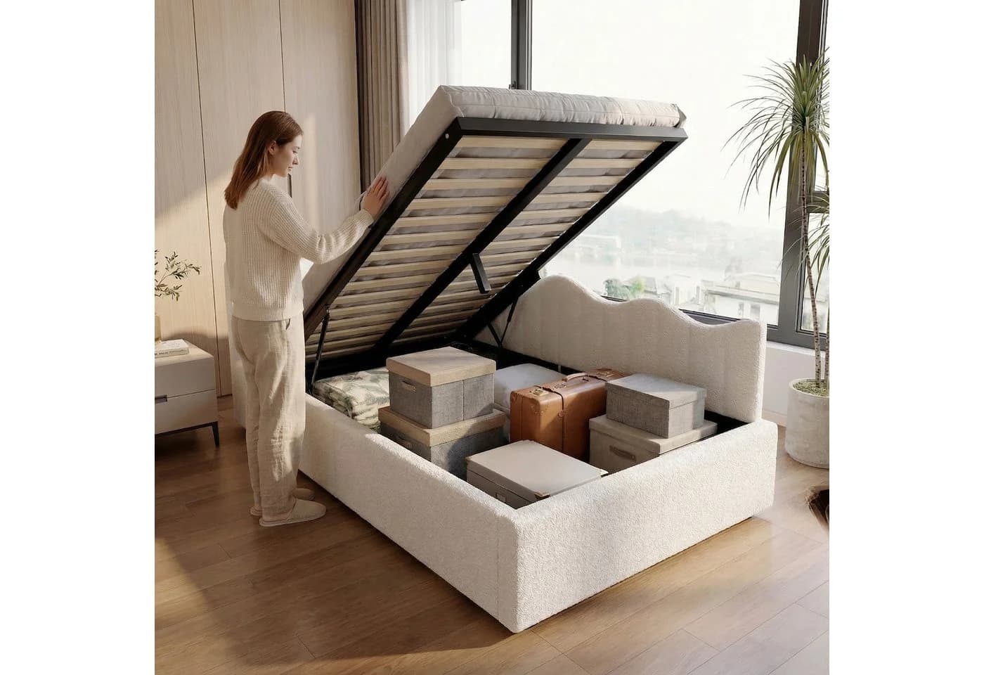 Furnishings Home Polsterbett mit LED-Beleuchtung und Stauraum