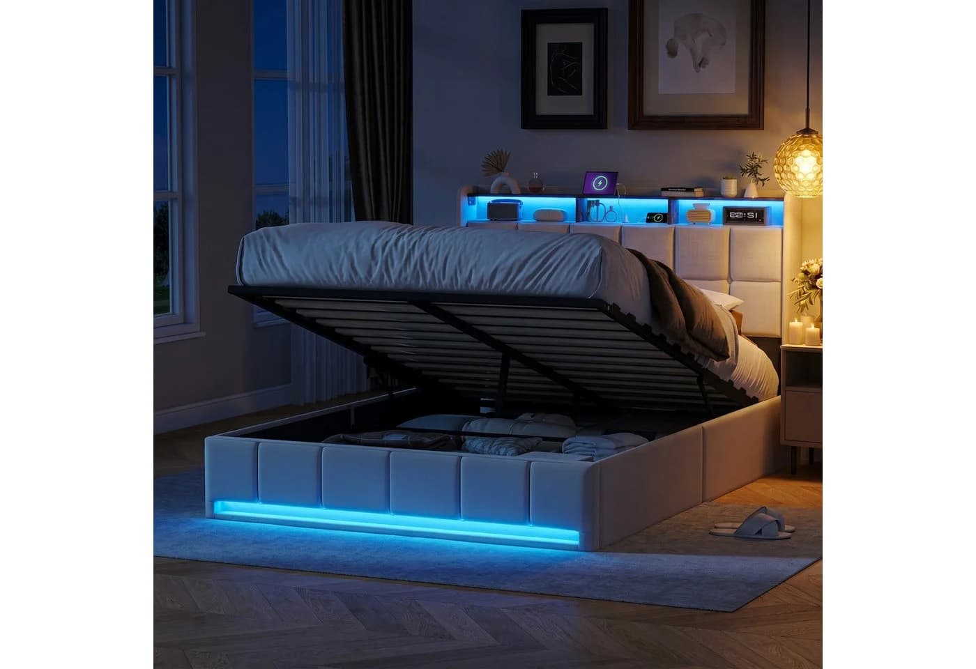 Gdood Polsterbett 160x200 cm mit LED, Stauraum & USB - Bild 2