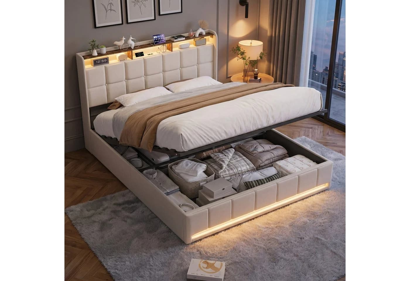 Gdood Polsterbett 160x200 cm mit LED, Stauraum & USB - Bild 5