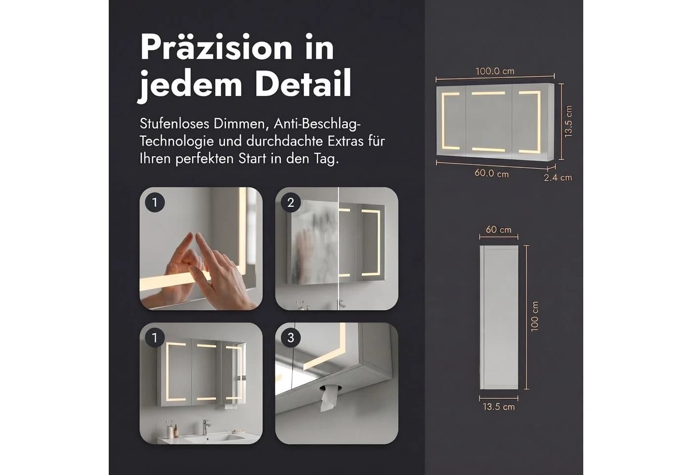 Furnishings Home Spiegelschrank mit LED & Steckdose 80x60cm - Bild 5