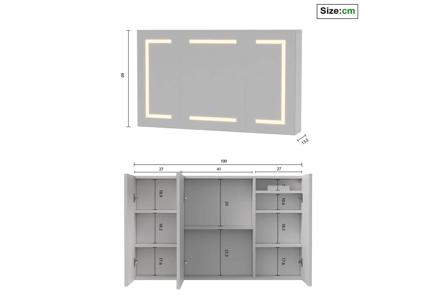 Furnishings Home Badezimmerspiegelschrank mit LED-Beleuchtung und Touchschalter - Bild 5