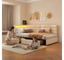 PXloue Polsterbett mit LED und USB-Anschluss Beige Bild 3