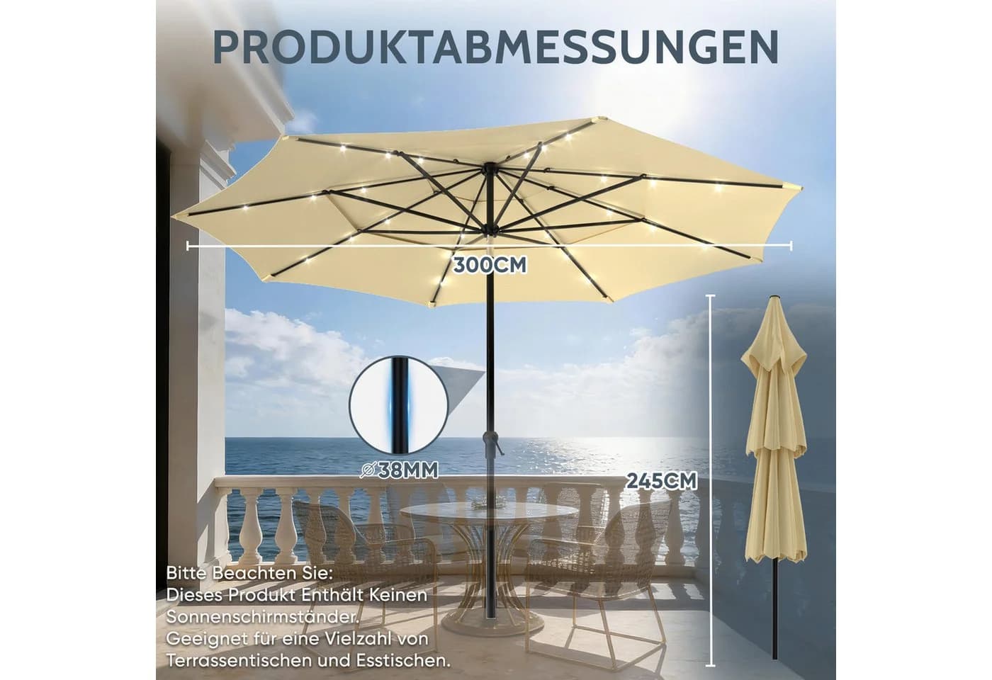 Huracan Rechteck-Sonnenschirm 300x300 cm Braun Neig- & Knickbar - Bild 3