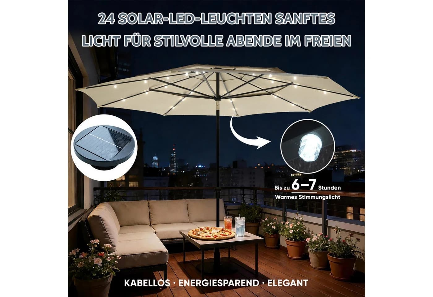 Huracan Rechteck-Sonnenschirm 300x300 cm Braun Neig- & Knickbar - Bild 4