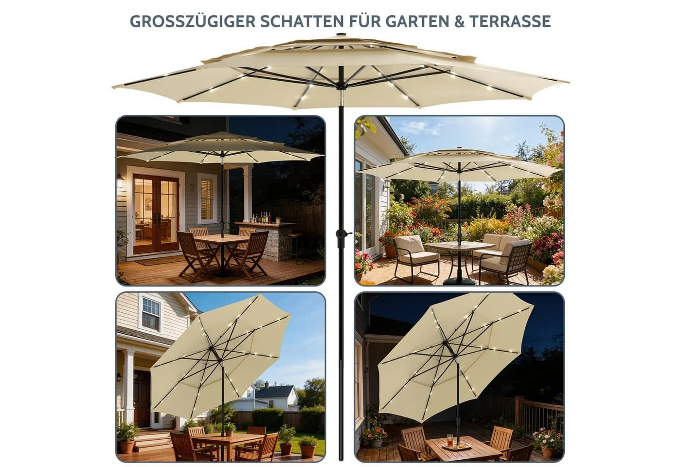 Huracan Rechteck-Sonnenschirm 300x300 cm Braun Neig- & Knickbar - Bild 5
