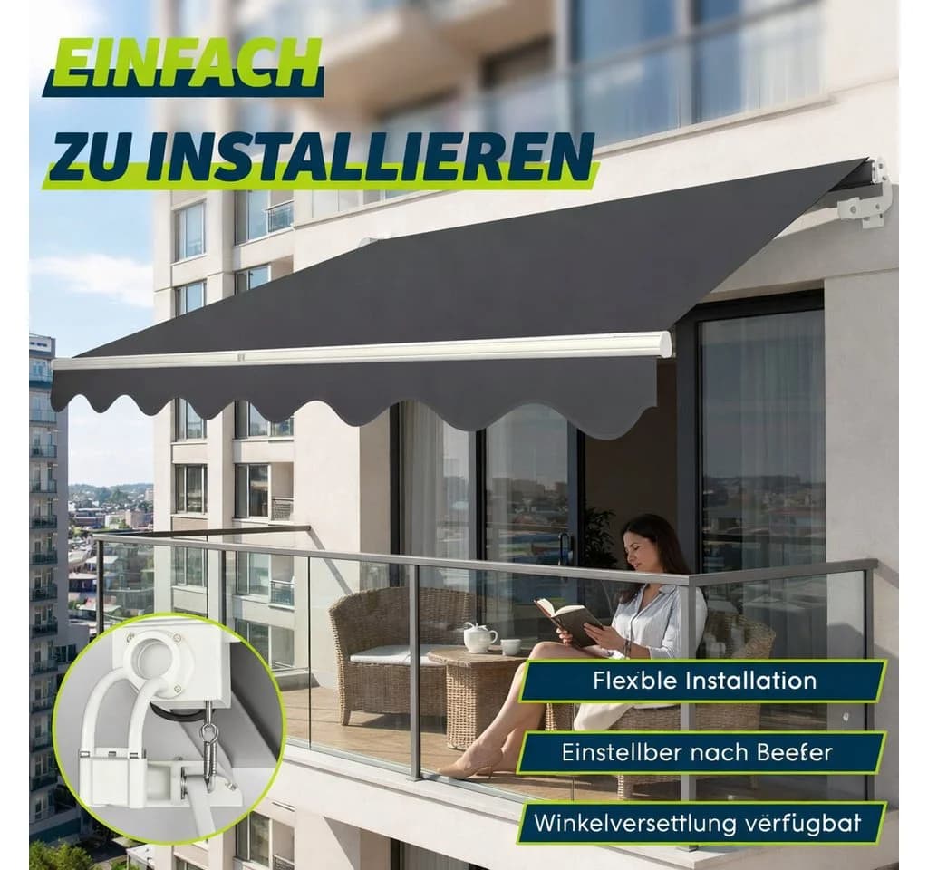 Huracan Gelenkarmmarkise Manuell Dunkelgrau UV50+ Schutz