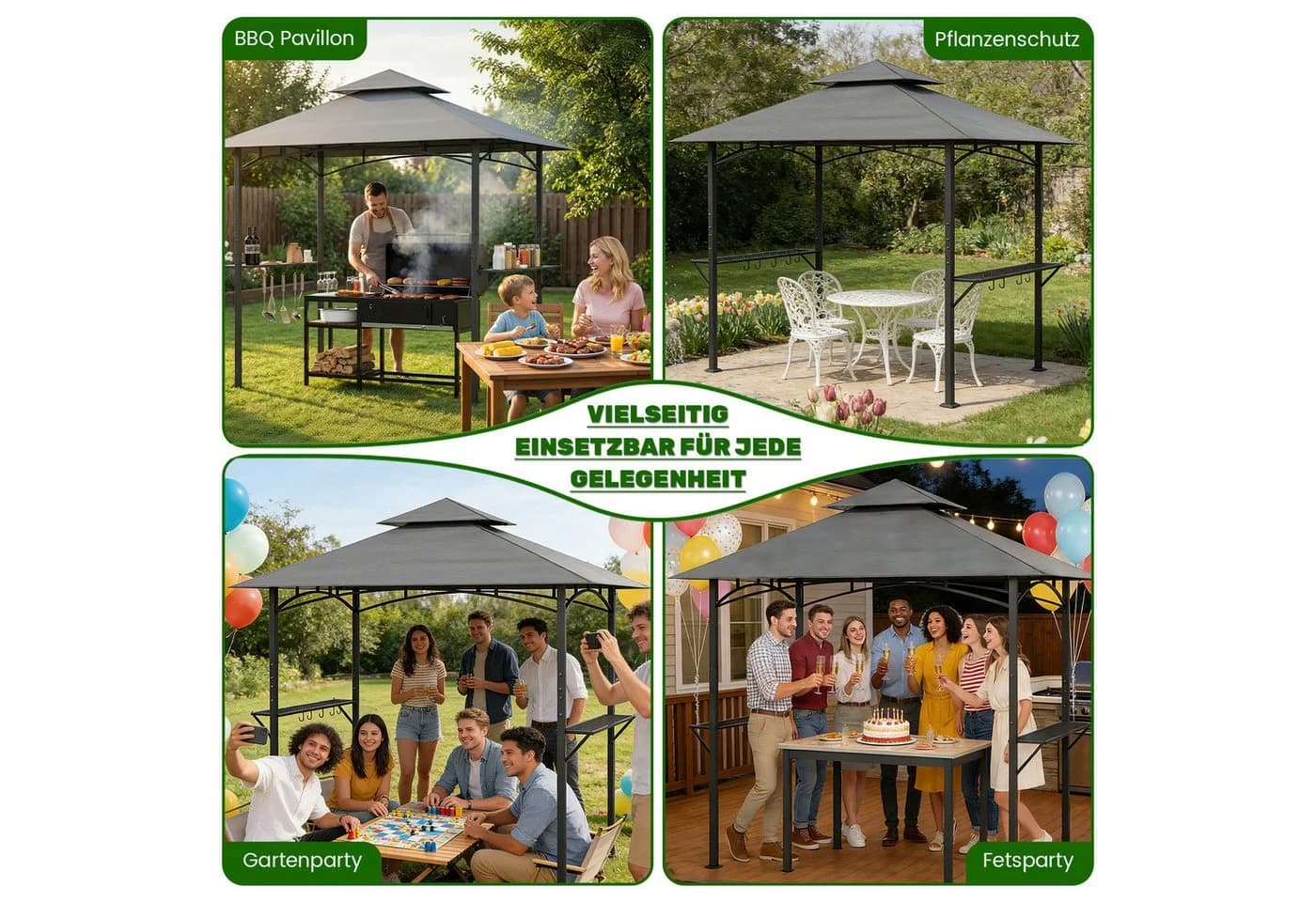 Huracan Grillpavillon Grau mit Doppeldach & Ablageflächen - Bild 4
