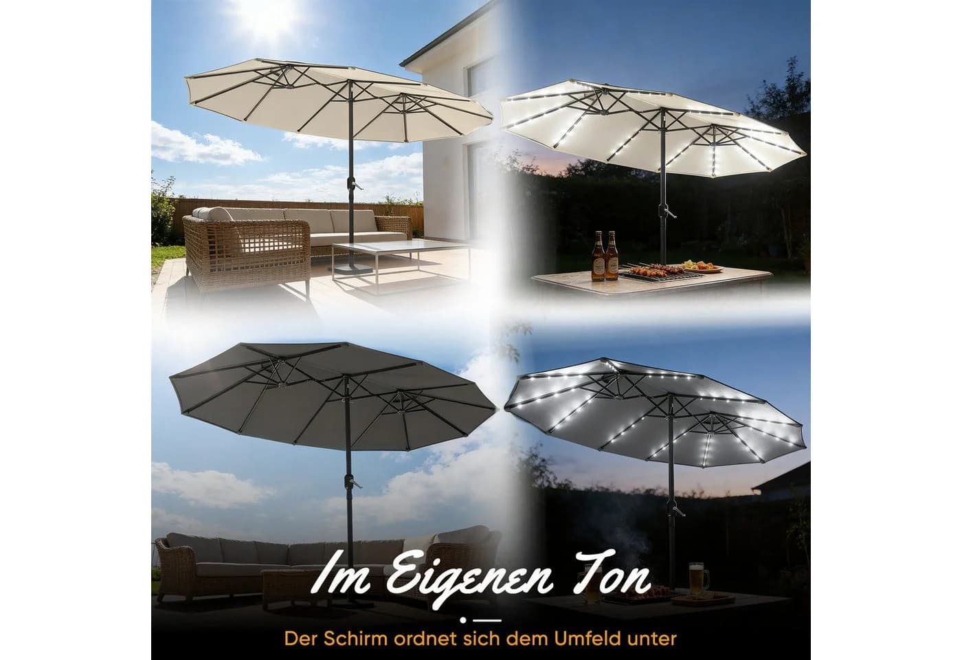 Huracan Sonnenschirm Doppelschirm Dunkelgrau UPF 50+ LED Optional - Bild 4