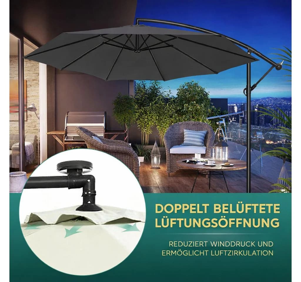 Ferghana Sonnenschirm mit Kurbel, Ampelschirm 360° Drehbar Grau - Bild 5
