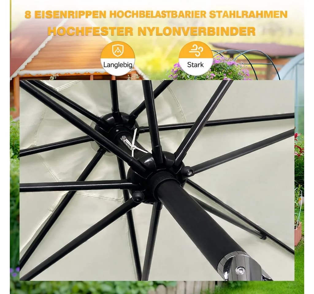 Runder Sonnenschirm mit Kurbel UV-Schutz UPF 50+ Wasserdicht - Bild 4