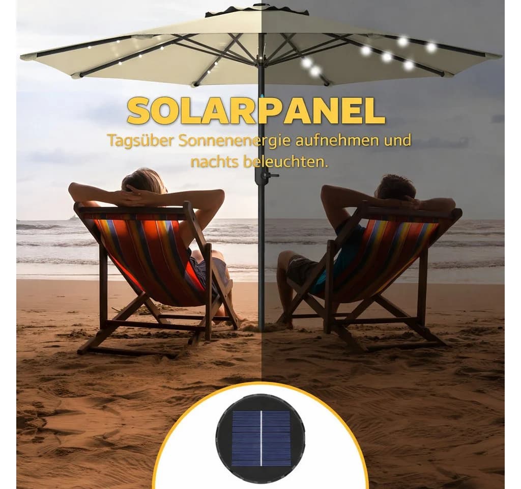 Runder Sonnenschirm mit Kurbel UV-Schutz UPF 50+ Wasserdicht - Bild 5