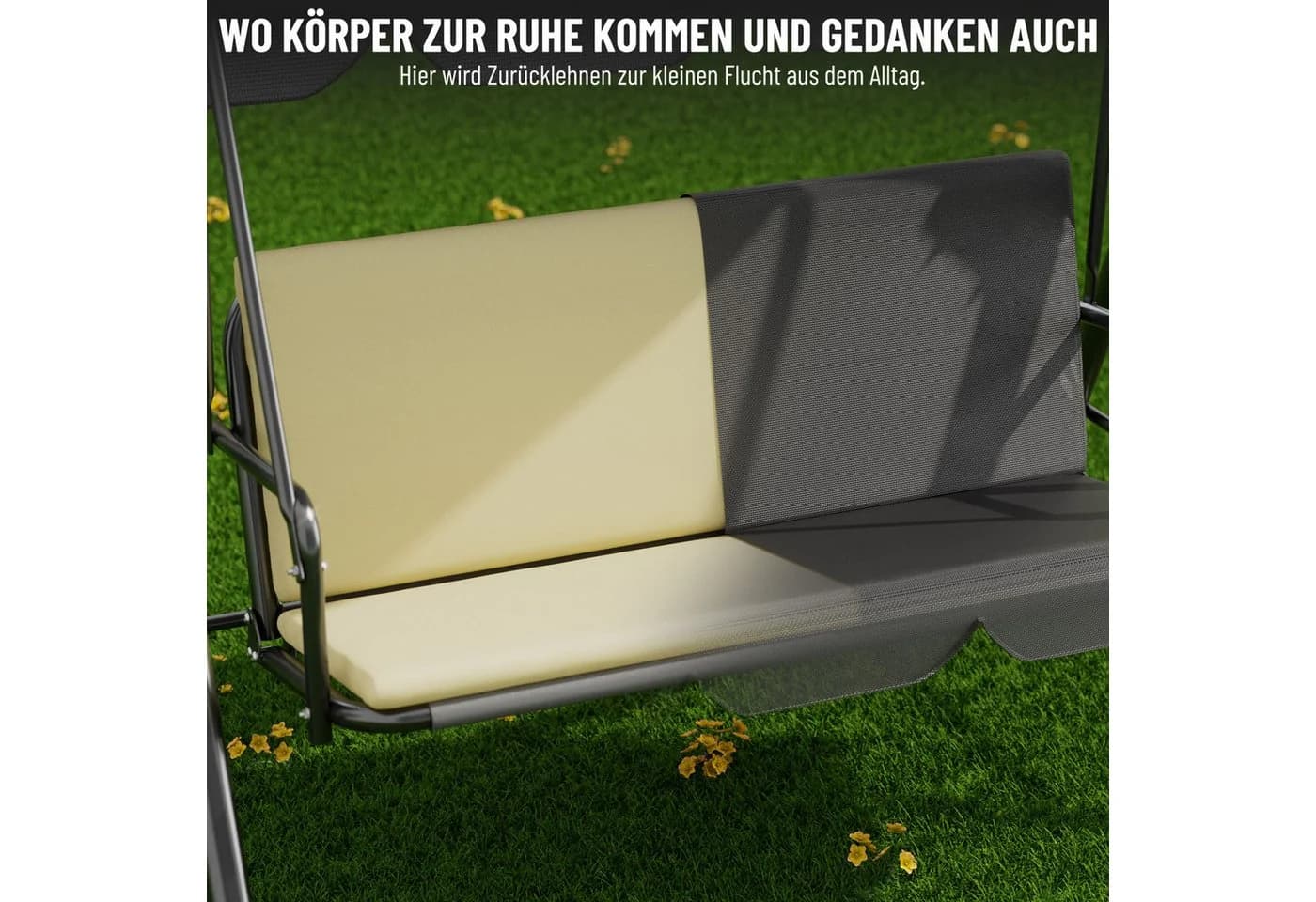 Huracan Hollywoodschaukel 3-Sitzer Anthrazit mit Sonnendach - Bild 5