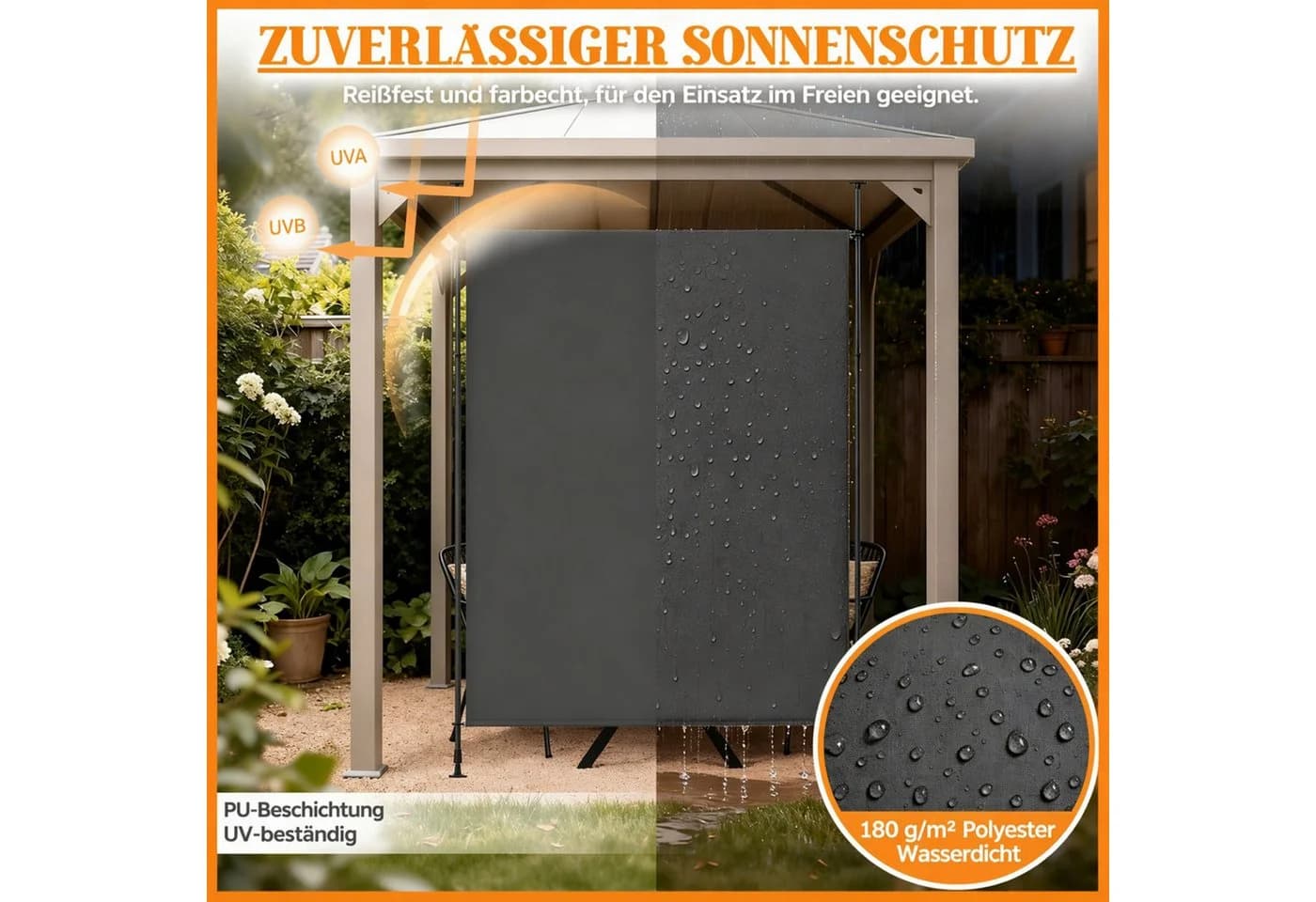 Huracan Senkrechtmarkise Anthrazit Klemmmarkise Ohne Bohren - Bild 5