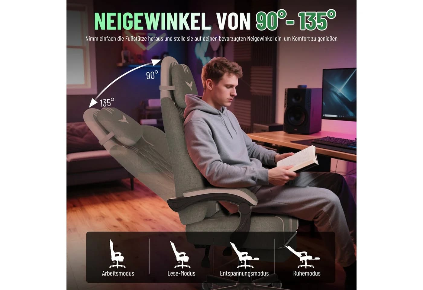 Huracan Gaming-Stuhl mit Massagefunktion, Fußstütze & verstellbarer Rückenlehne - Bild 4
