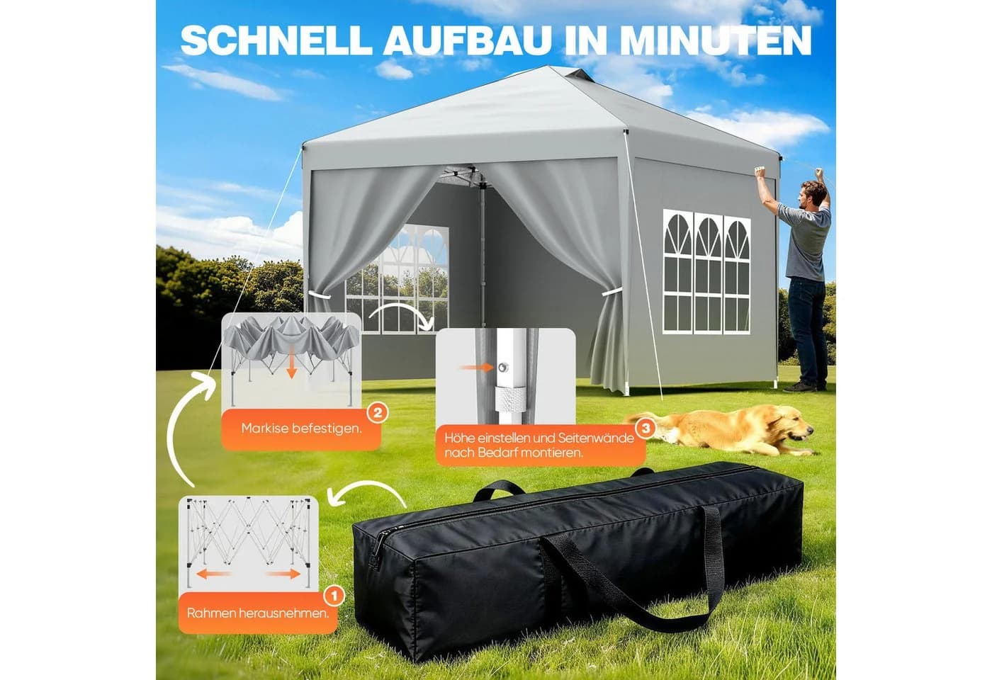 Huracan Faltpavillon mit One-Touch-System und wasserdichter Plane - Bild 4
