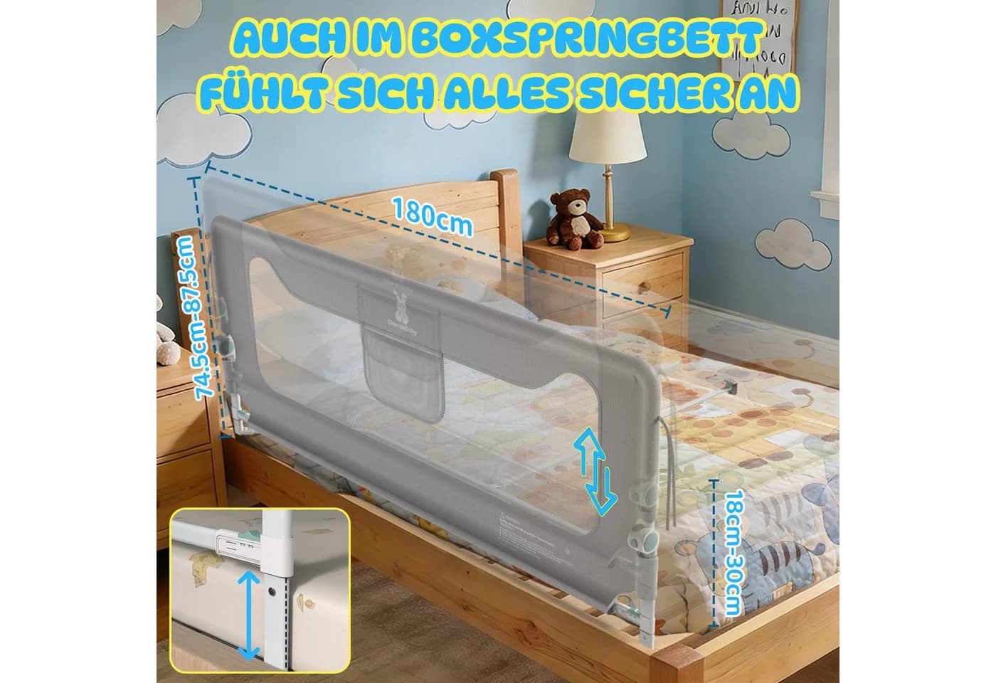 Huracan Bettschutzgitter 150/180/200cm Klappbar & Höhenverstellbar