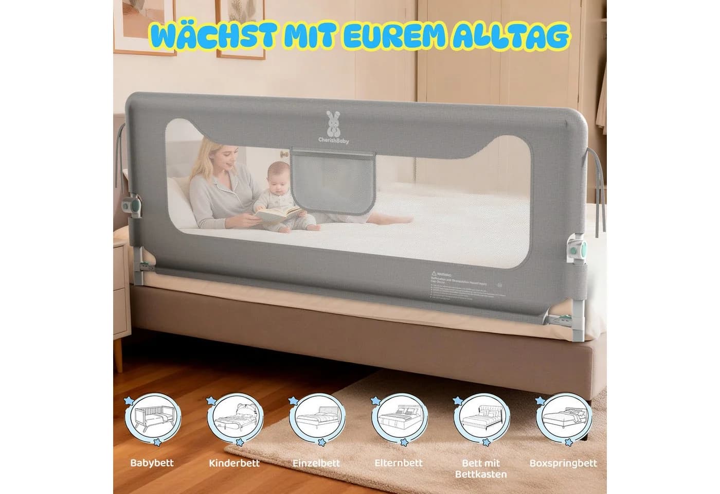 Huracan Bettschutzgitter 150/180/200cm Klappbar & Höhenverstellbar - Bild 4