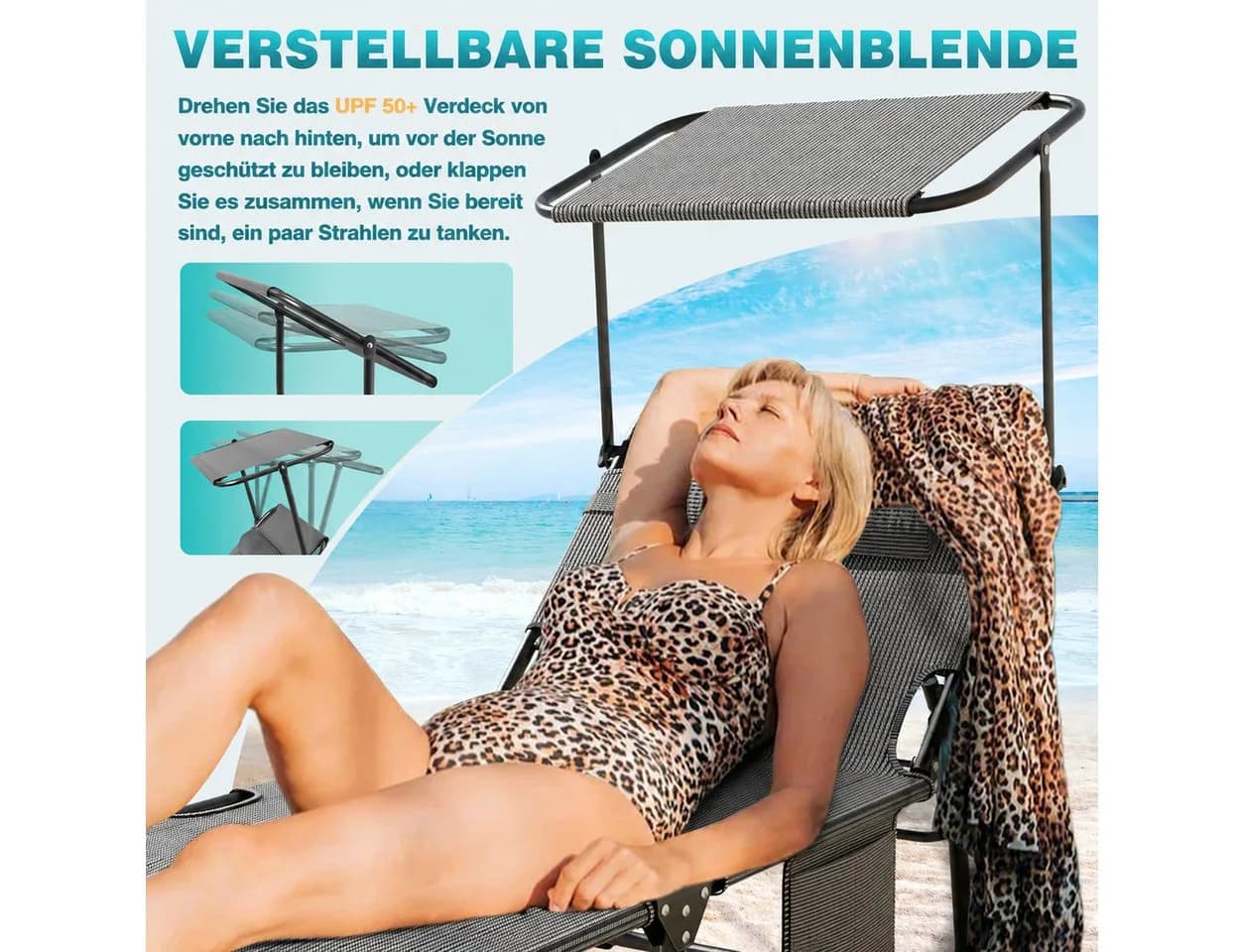 Ferghana Gartenliege mit Dach klappbar Anthrazit - Bild 4