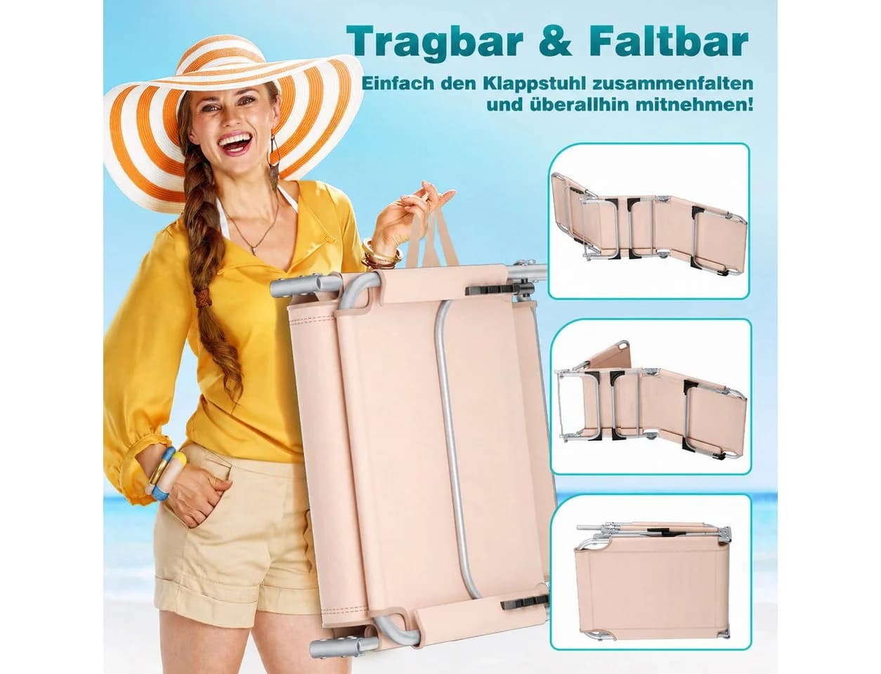 Ferghana Gartenliege mit Sonnendach & Seitentasche Beige - Bild 5