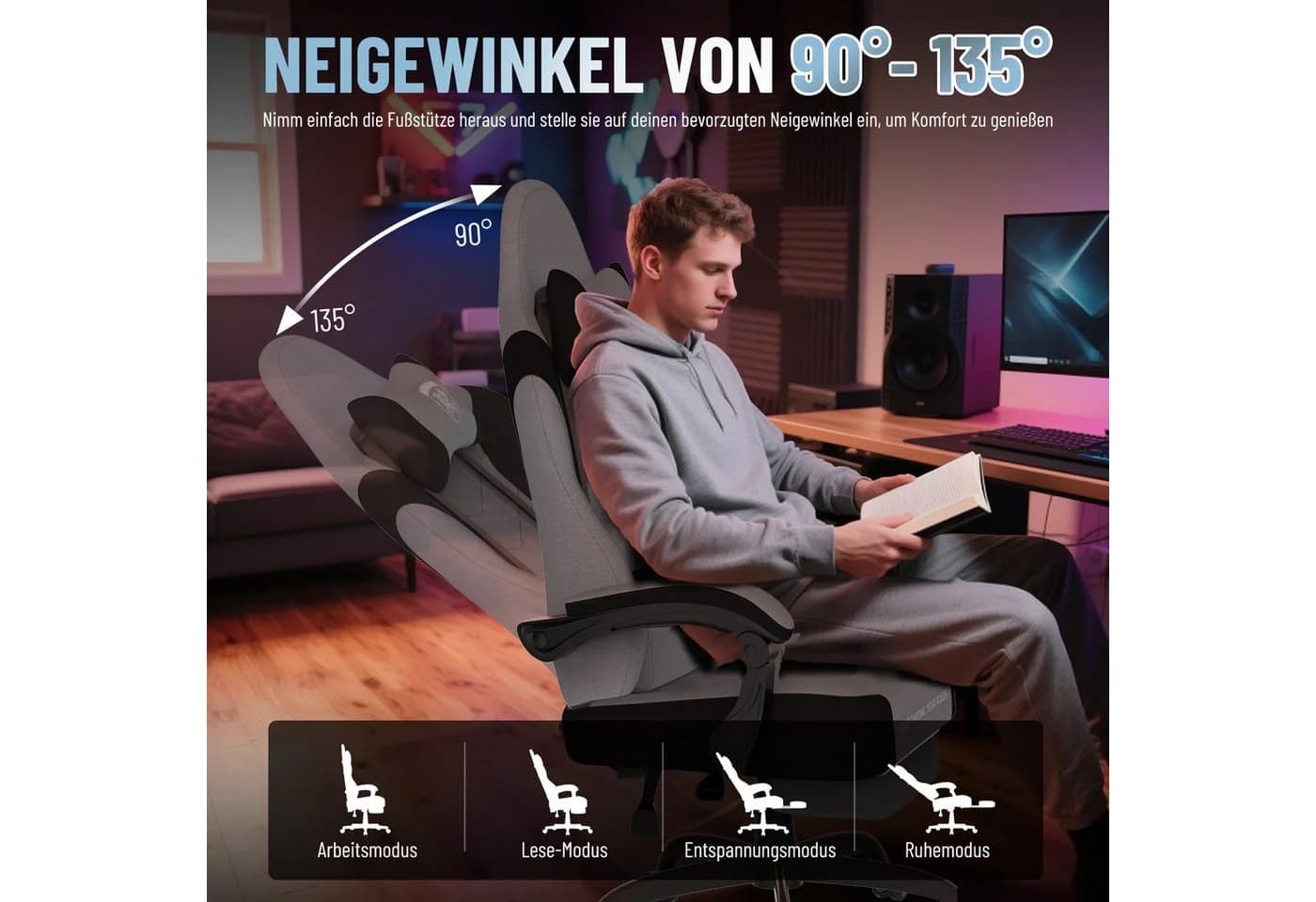 Huracan Gaming-Stuhl Blau Ergonomisch mit Fußstütze & Massage - Bild 3
