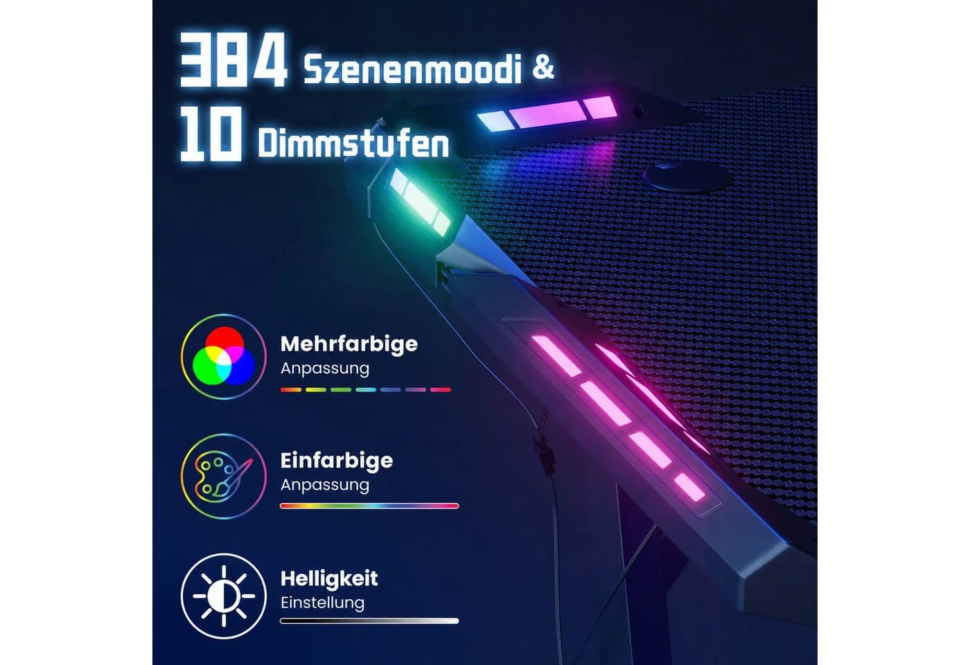 Huracan Gamingtisch mit LED-RGB-Beleuchtung & Kopfhörerhaken - Bild 4