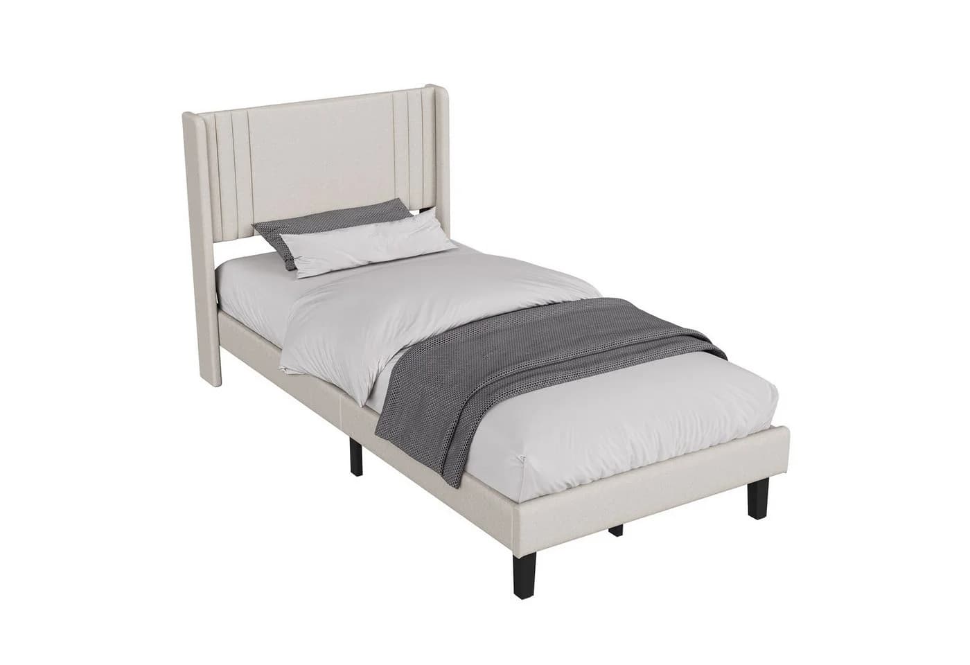 PXloue Polsterbett Leinen mit Lattenrost und hohem Kopfteil Beige