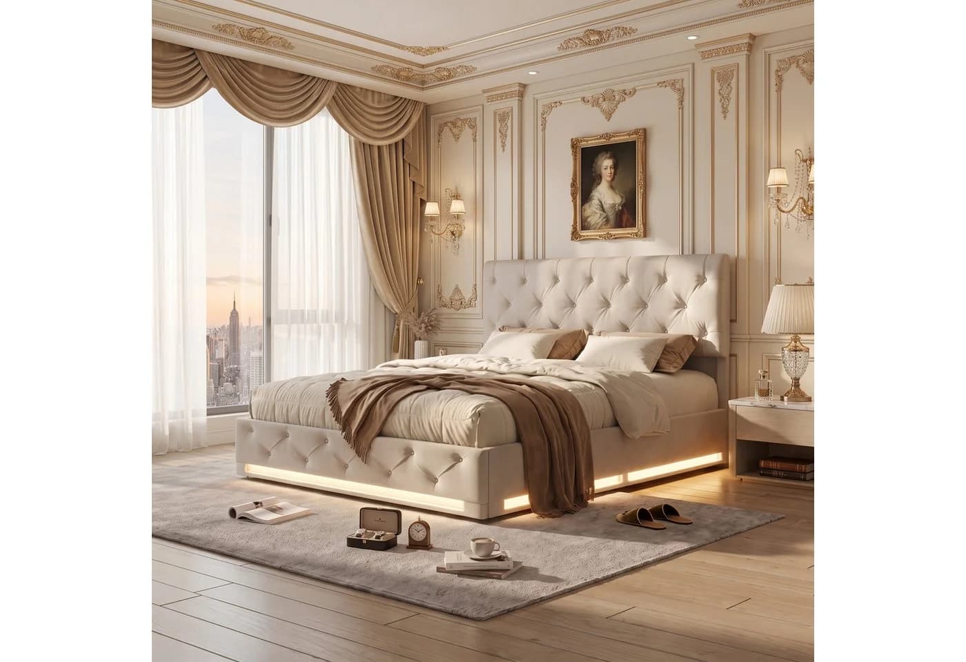 Simurq Polsterbett Beige mit LED und Bettkasten - Bild 2