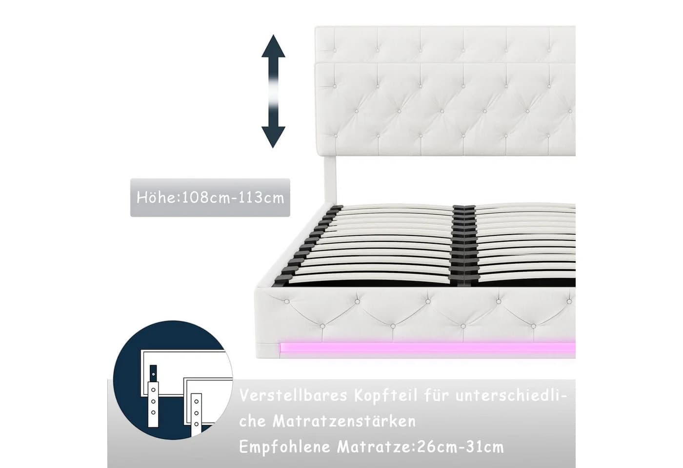 Simurq Polsterbett Beige mit LED und Bettkasten - Bild 5