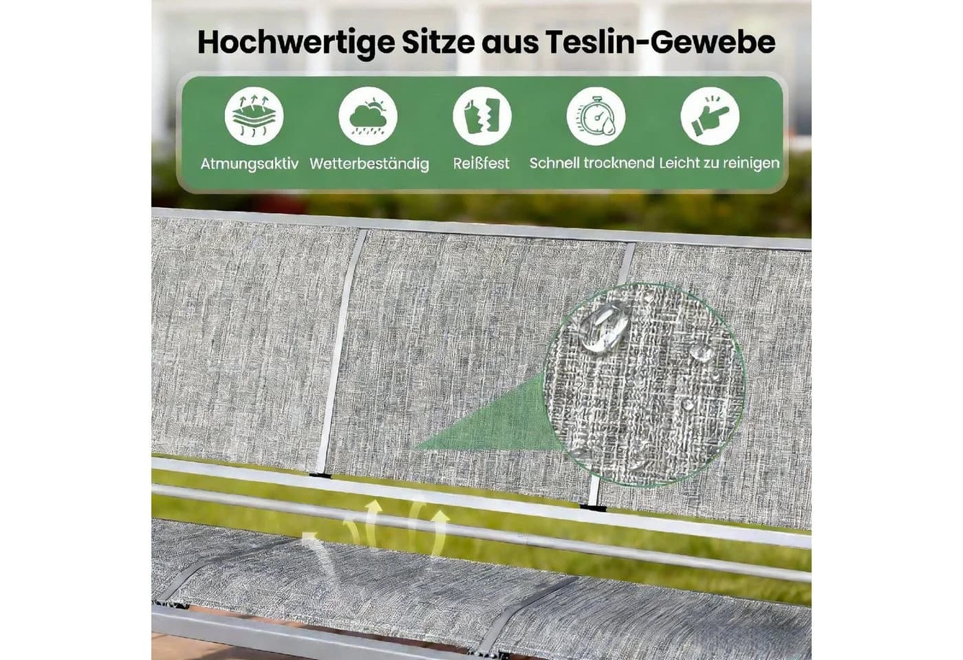 GVDV 3-Personen-Verandaschaukel mit verstellbarem Sonnendach und Stahlrahmen - Bild 4