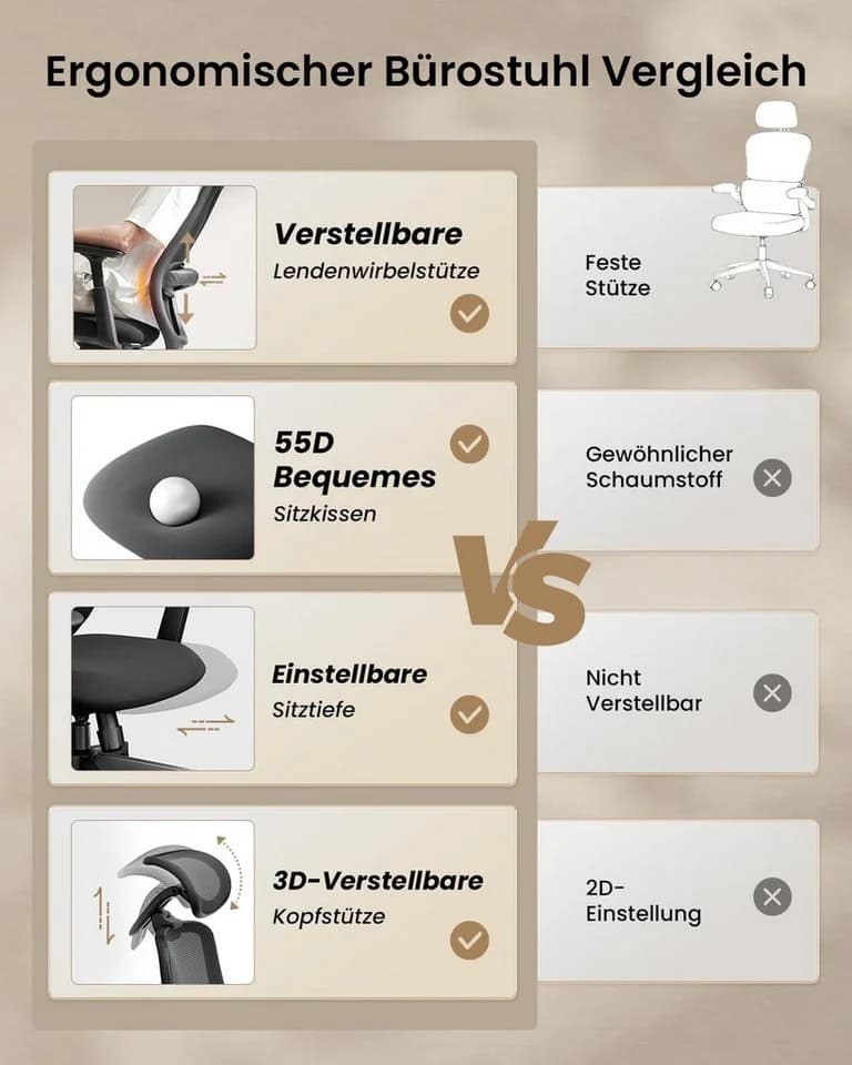 ProtoArc EC200 Bürostuhl Ergonomisch Schwarz mit Lendenstütze - Bild 4