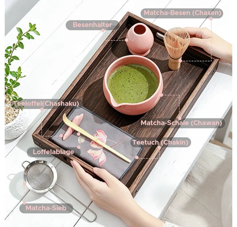 Maestri House Matcha-Set 7-tlg. Bambus Rosa/Grün mit Chasen & Schale