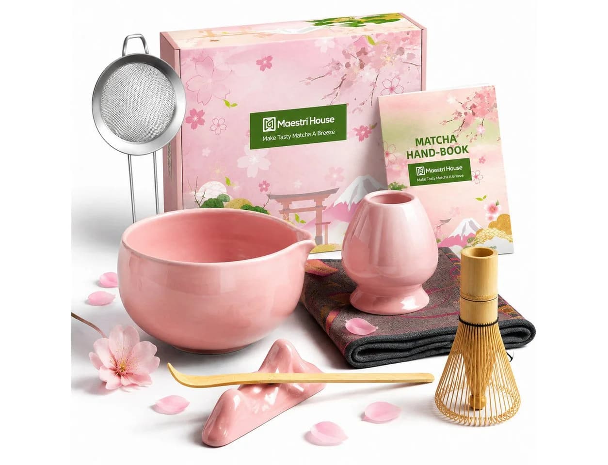 Maestri House Matcha-Set 7-tlg. Bambus Rosa/Grün mit Chasen & Schale - Bild 2