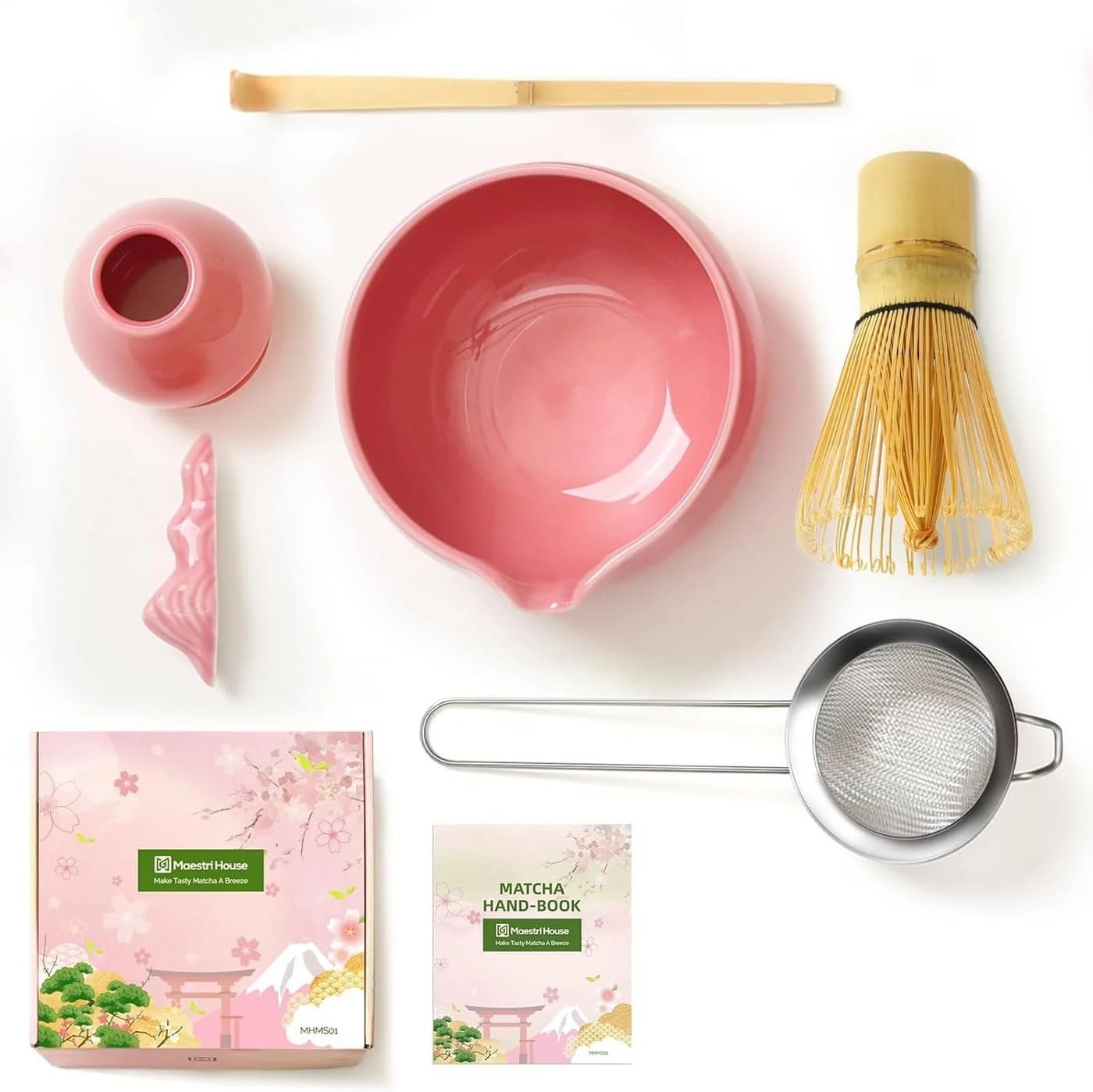 Maestri House Matcha Set 7-teilig Bambus Keramik Rosa - Bild 5