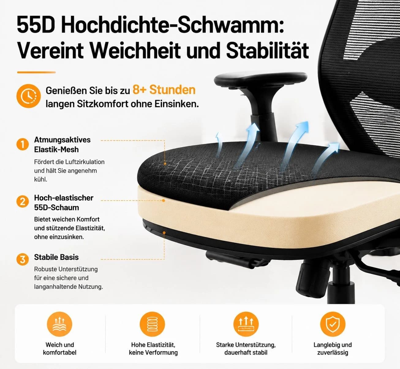 ProtoArc EC200 Bürostuhl mit Lendenwirbelstütze & Sitztiefenverstellung - Bild 3