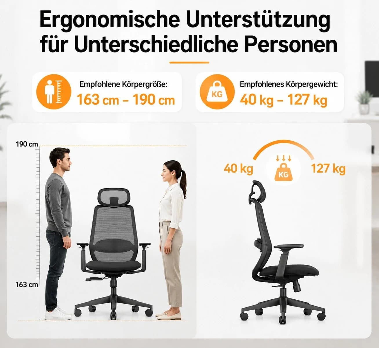 ProtoArc EC200 Bürostuhl mit Lendenwirbelstütze & Sitztiefenverstellung - Bild 4
