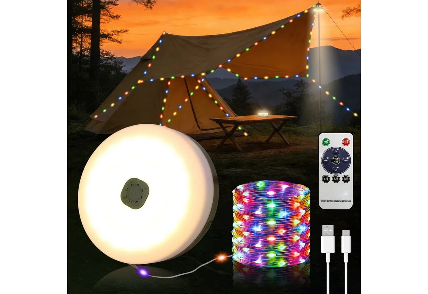 OZAVO LED-Lichterkette Camping 100-flammig Solar USB Bunt - Bild 2