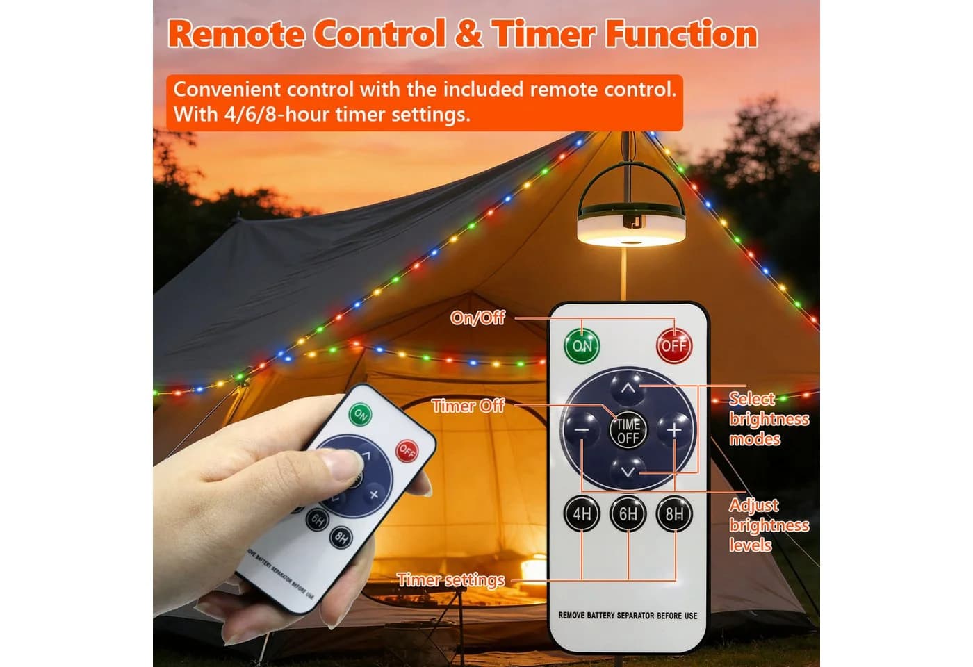 OZAVO LED-Lichterkette Camping 100-flammig Solar USB Bunt - Bild 5
