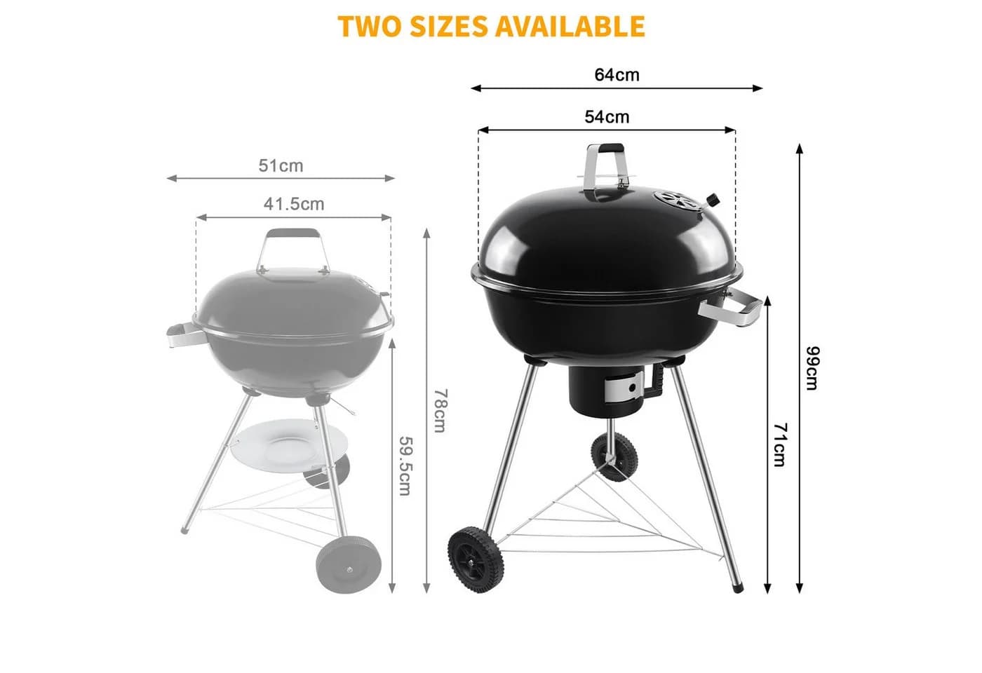 SunJas Kugelgrill Ø54cm mit Rädern & Deckel