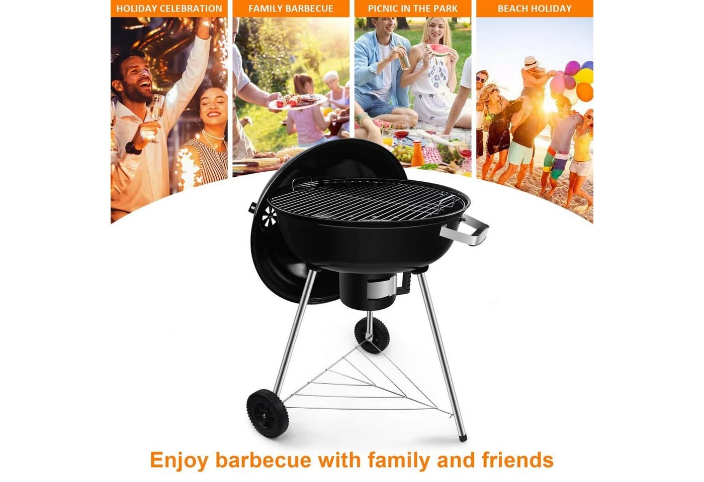 SunJas Kugelgrill Ø54cm mit Rädern & Deckel - Bild 5