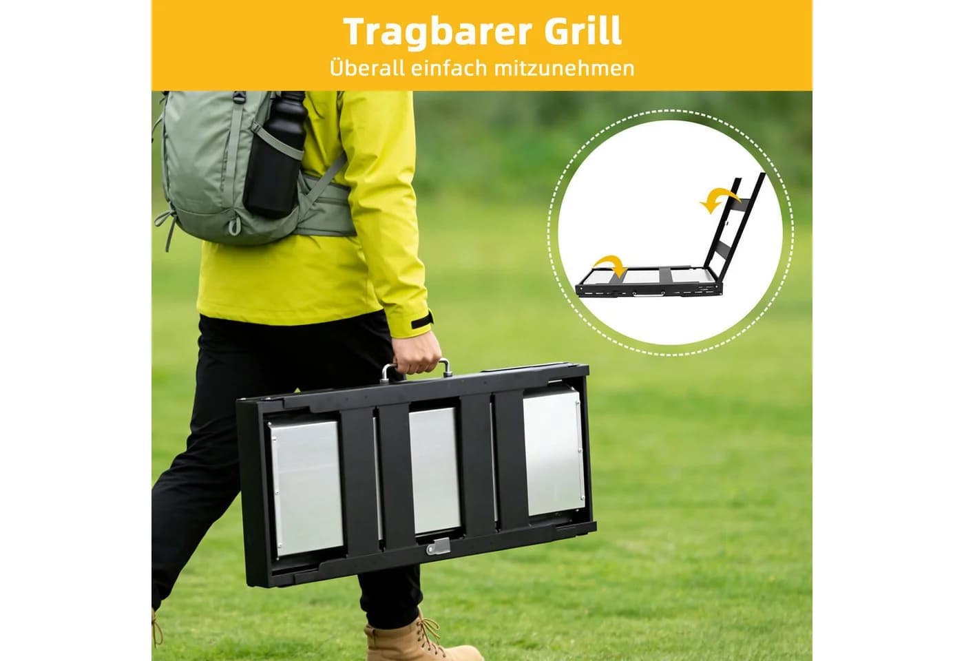 SunJas Holzkohlegrill K-603 Tragbar Klappgrill Schwarz