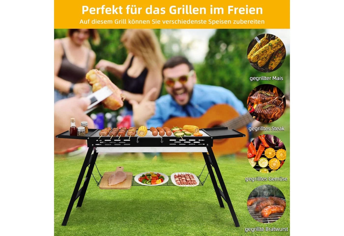 SunJas Holzkohlegrill K-603 Tragbar Klappgrill Schwarz - Bild 4