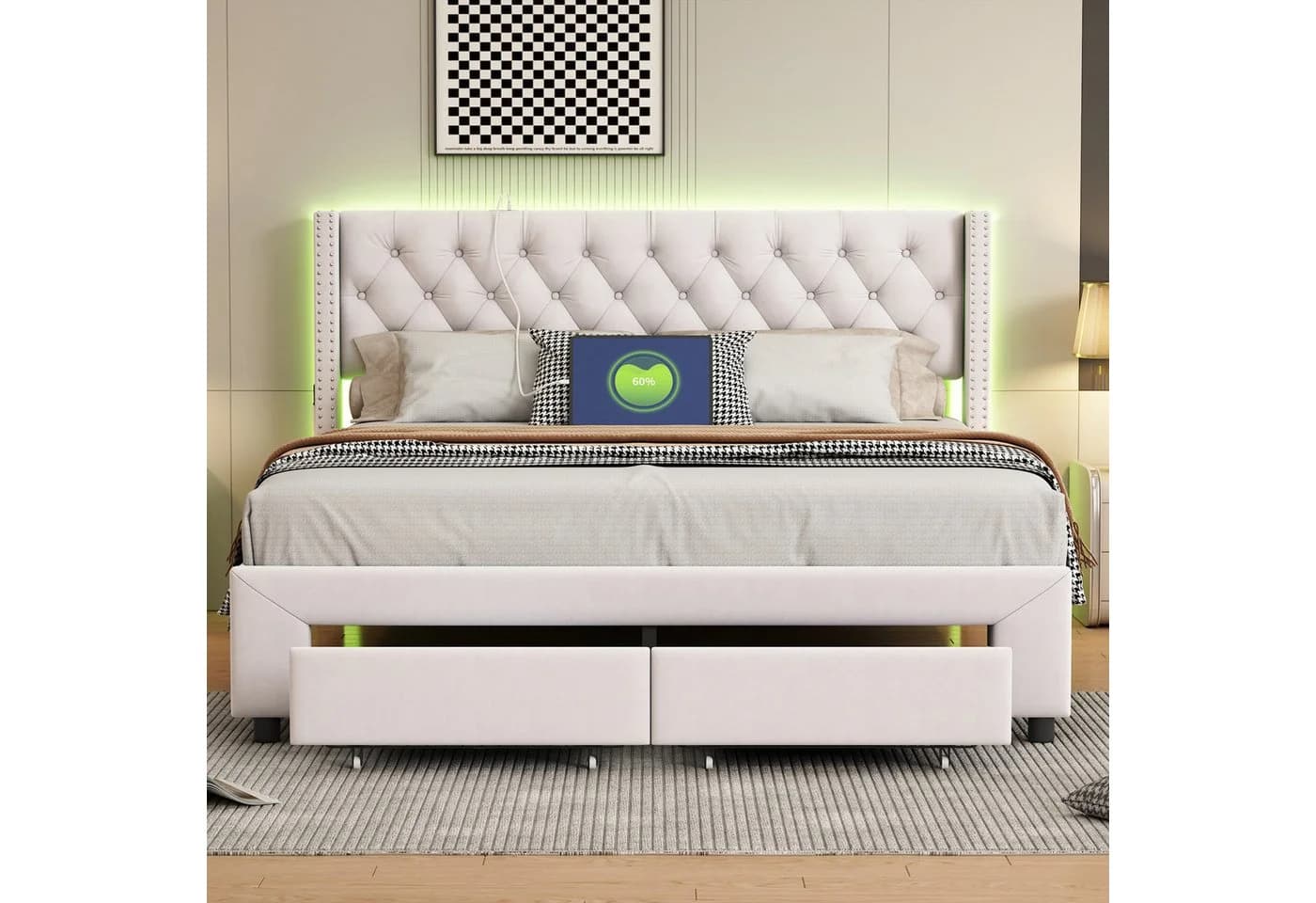 Simurq LED Polsterbett mit USB und Stauraum - Bild 3